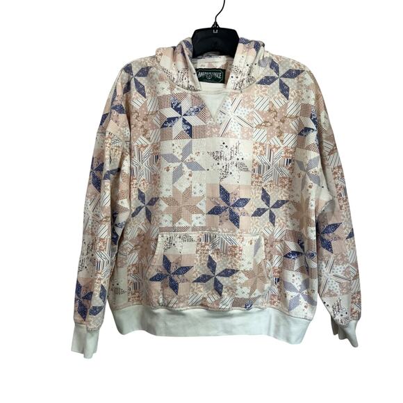 American Eagle Soft Knit Hoodie Pullover Sweater Boho Patchwork Print Sz M - Picture 2 of 10